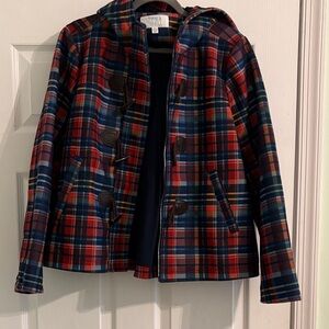 Plaid Hooded Jacket with toggle buttons